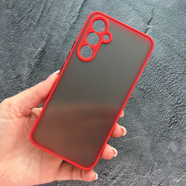 Чехол для Samsung Galaxy S23 Plus с защитой камеры матовый пластик без принта красный бортик