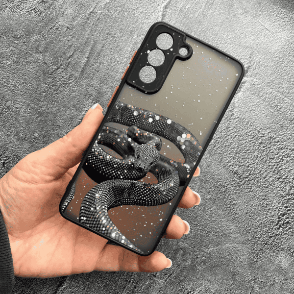 Чохол для Samsung Galaxy S23 з захистом камери зі змією з блискітками