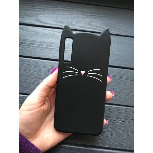 Чехол для Samsung A750 Galaxy A7 (2018) силиконовый 3D котик с ушками черный