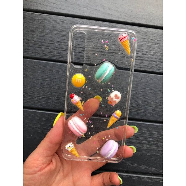 Чехол для Samsung A750 Galaxy A7 (2018) с макаронсами и вкраплением блесток