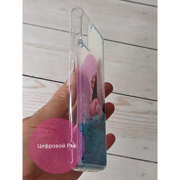 Чехол для Samsung Galaxy A51 переливашка девушка в шляпе/голубой блестки
