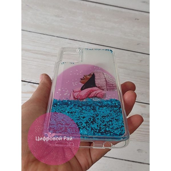 Чохол для Samsung Galaxy A51 переливашка дівчина в капелюх/блакитний блискітками