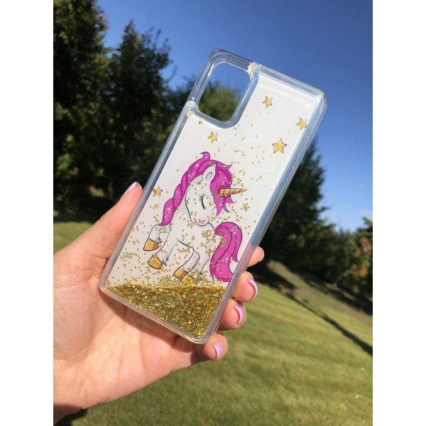 Чехол для Samsung Galaxy A71 переливашка однорожка/золотые блестки