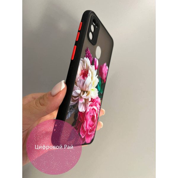 Чехол для Samsung Galaxy M30s / M21 з пионами чорный бортик 