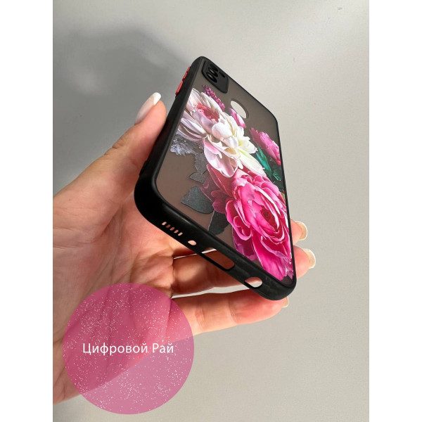 Чехол для Samsung Galaxy M30s / M21 з пионами чорный бортик 