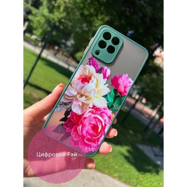 Чехол для Samsung Galaxy M33 пиона классический зеленый бортик