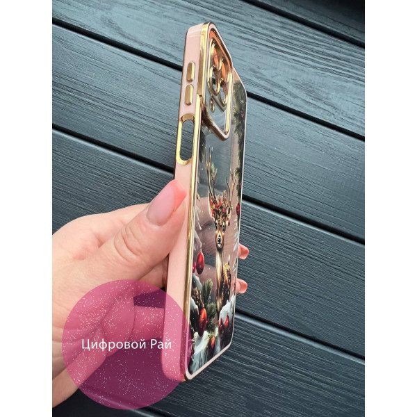 Чехол для Samsung Galaxy M33 новогодний Бемби с золотой обводкой
