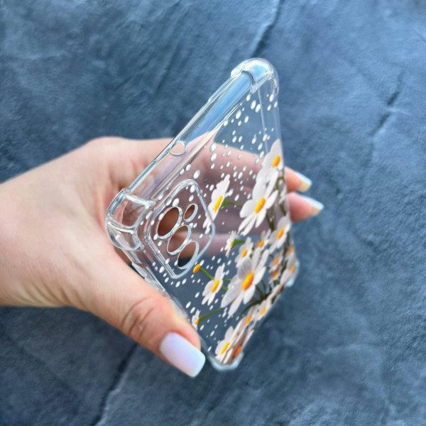 Чохол для Samsung Galaxy M52 / M52 5G з захистом камери з квітами ромашки білі протиударний прозорий силіконовий чохол