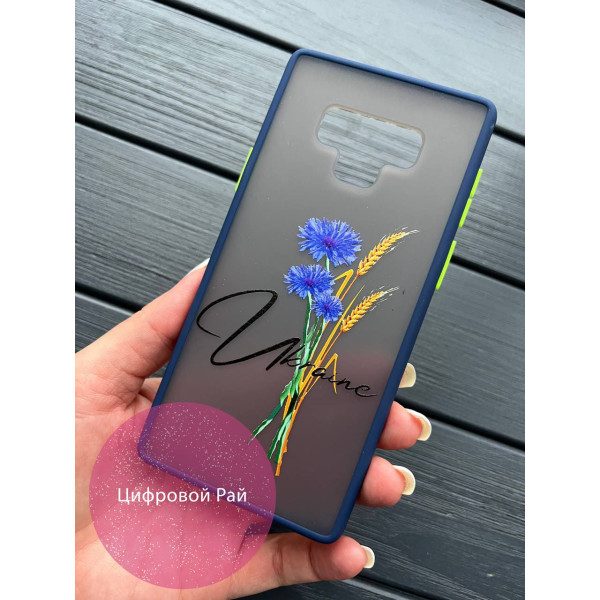 Чехол для Samsung Galaxy Note 9 патриотеческий с волошкой с темно-синим бортиком
