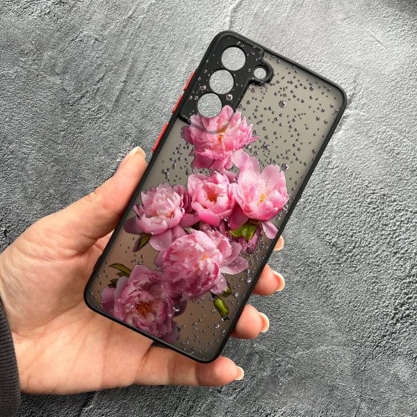 Чехол для Samsung Galaxy S21 с защитой камеры с цветами и каплями