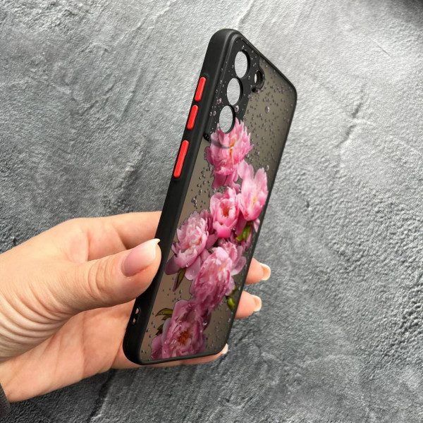 Чехол для Samsung Galaxy S21 с защитой камеры с цветами и каплями