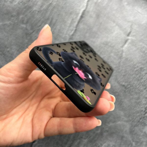 Чехол для Samsung Galaxy S22 Plus с защитой камеры детский с котиком и цветком