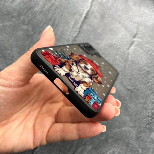 Чехол для Samsung Galaxy S21 с защитой камеры с новогодним песиком