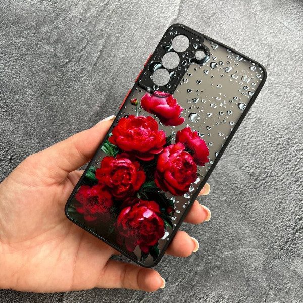 Чохол для Samsung Galaxy S21 FE з захистом камери з квітами червоні крупні півонії