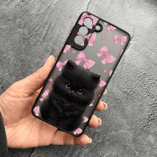 Чохол для Samsung Galaxy S21 FE дитячий з захистом камери з котиком та бантиками