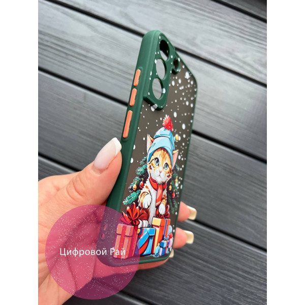 Чехол для Samsung Galaxy S22 новогодний котик