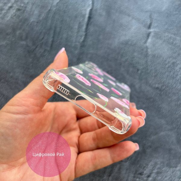 Чехол для Samsung Galaxy S22 розовые цветочки противоударный прозрачный силиконовый чехол