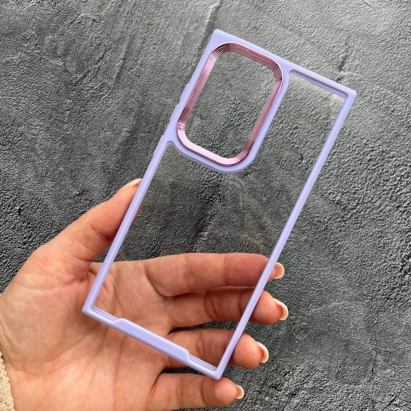 Чохол для Samsung Galaxy S24 Ultra з бузковим бортиком та металевою обводкою по камері