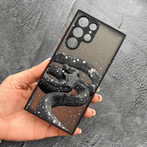 Чохол для Samsung Galaxy S22 Ultra з захистом камери зі змією з блискітками