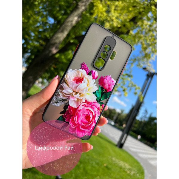 Чехол для Samsung Galaxy S9 Plus с цветами пионами с черным бортиком