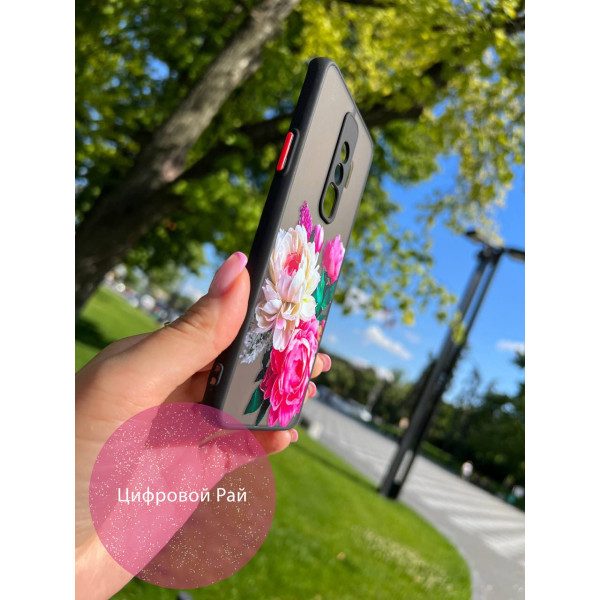 Чехол для Samsung Galaxy S9 Plus с цветами пионами с черным бортиком