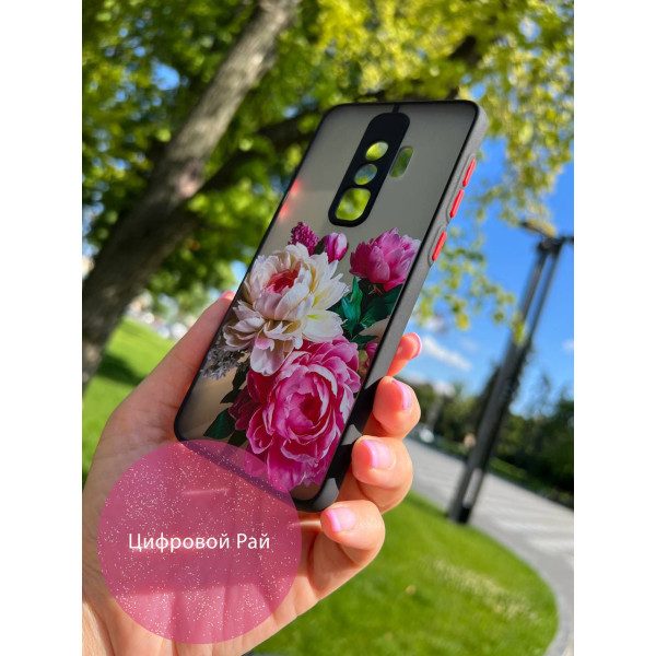 Чехол для Samsung Galaxy S9 Plus с цветами пионами с черным бортиком