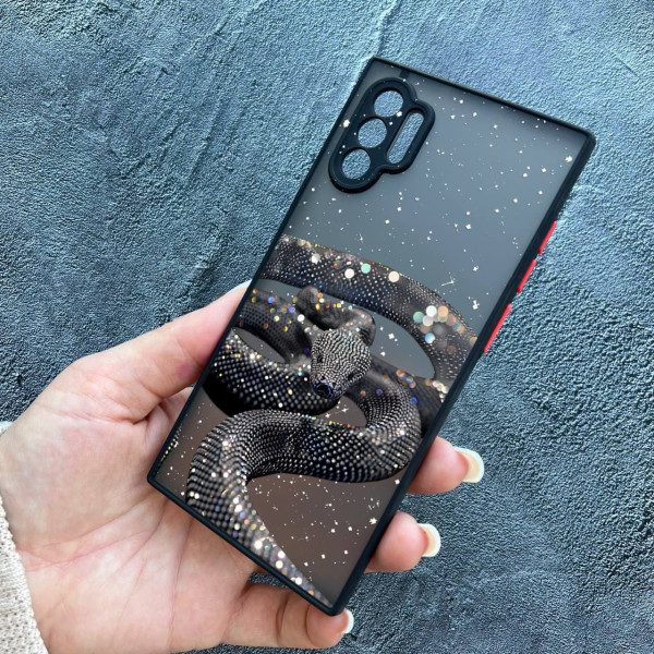 Чехол для Samsung Galaxy Note 10 Plus с защитой камеры со змеей с блестками