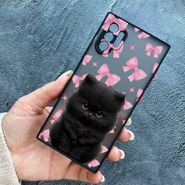 Чехол для Samsung Galaxy Note 10 Plus с защитой камеры детский с котом и бантиками