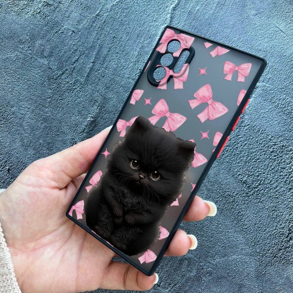 Чехол для Samsung Galaxy Note 10 Plus с защитой камеры детский с котом и бантиками