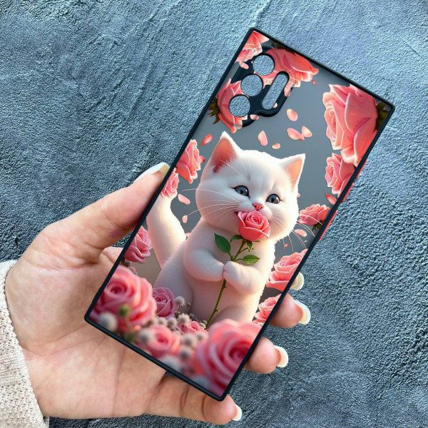 Чехол для Samsung Galaxy Note 10 Plus с защитой камеры с котом в цветах розах