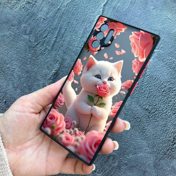 Чехол для Samsung Galaxy Note 10 Plus с защитой камеры с котом в цветах розах