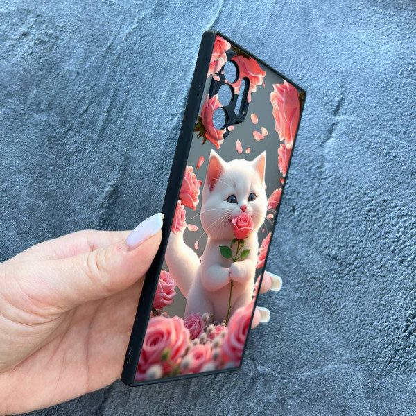 Чехол для Samsung Galaxy Note 10 Plus с защитой камеры с котом в цветах розах