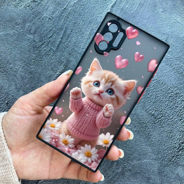 Чехол для Samsung Galaxy Note 10 Plus с защитой камеры с котом в цветах ромашки
