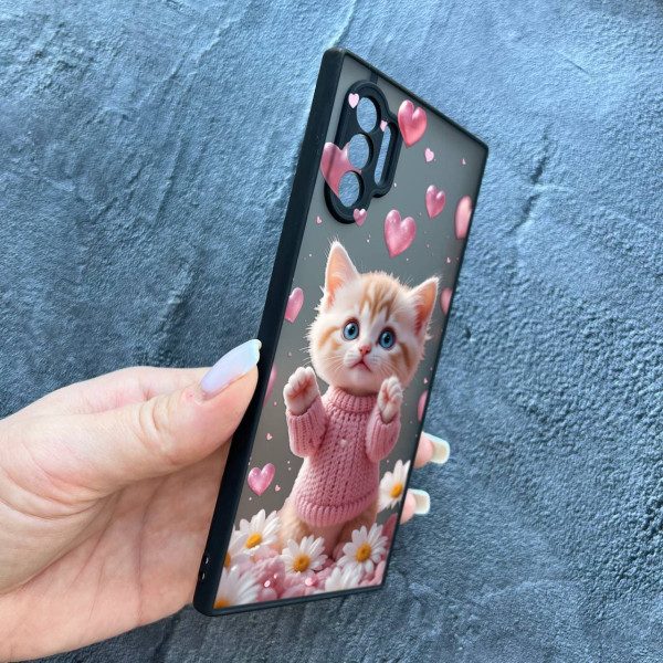 Чехол для Samsung Galaxy Note 10 Plus с защитой камеры с котом в цветах ромашки