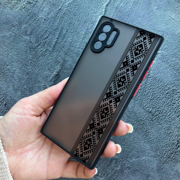 Чехол для Samsung Galaxy Note 10 Plus с защитой камеры с вышиванкой черная оригинальная