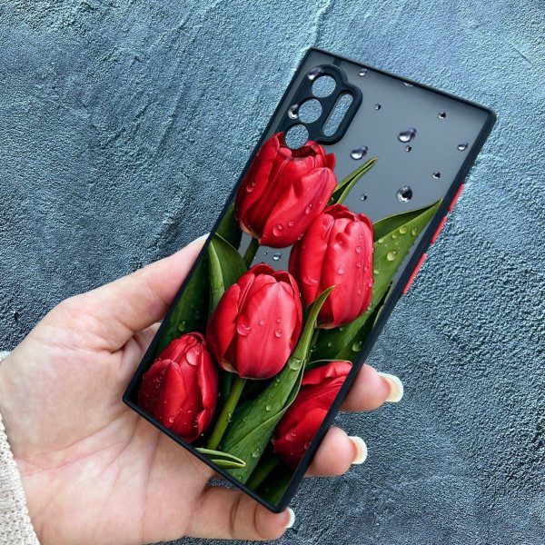 Чехол для Samsung Galaxy Note 10 Plus с защитой камеры с цветами красными тюльпанами