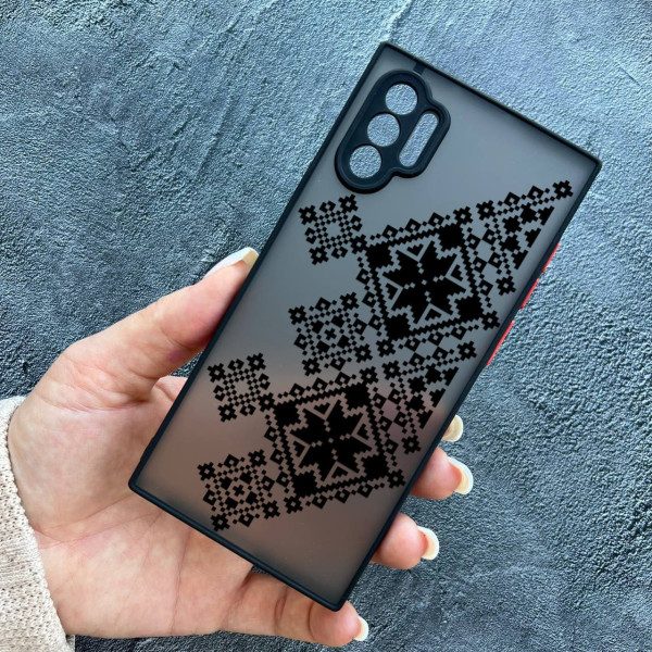 Чехол для Samsung Galaxy Note 10 Plus с защитой камеры с вышиванкой черная украинская