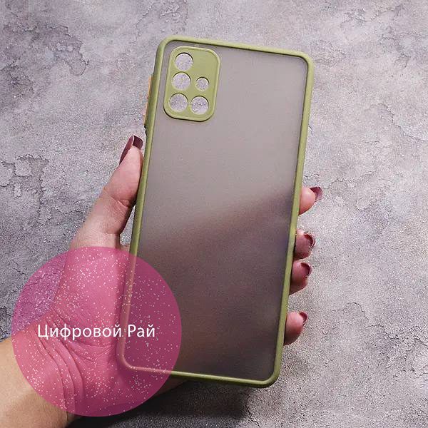 Чехол для Samsung Galaxy M31s матовый пластик с оливковым бортиком
