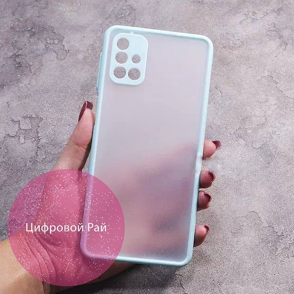 Чехол для Samsung Galaxy M31s матовый пластик с бирюзовым бортиком