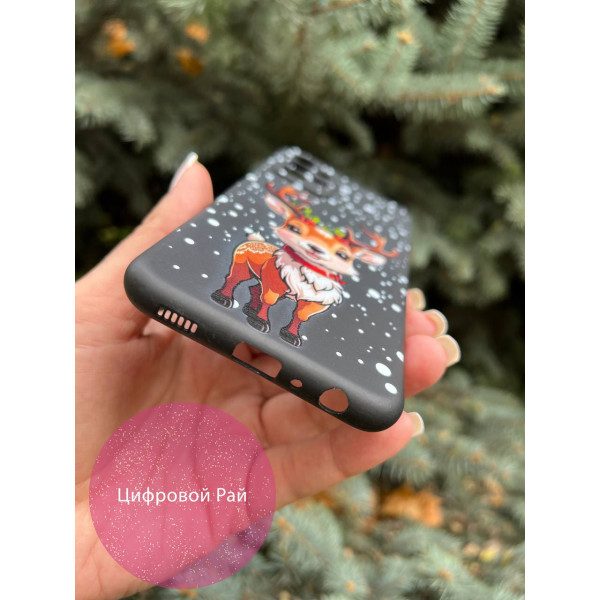 Чехол для Samsung Galaxy A23 новогодний Бемби черный силикон