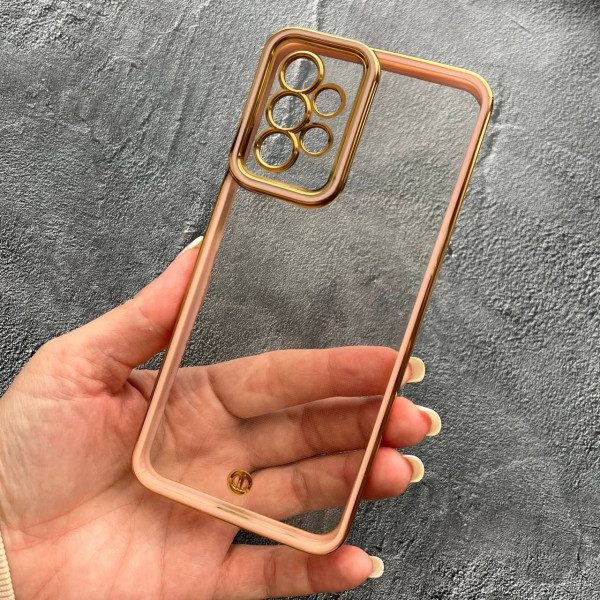Чехол для Samsung Galaxy A32 (A326B) 5G прозрачный чехол с персиковым бортиком и золотой обводкой