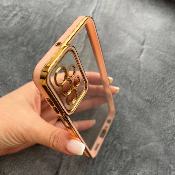 Чехол для Samsung Galaxy A72 4G / A72 5G прозрачный чехол с персиковым бортиком и золотой обводкой