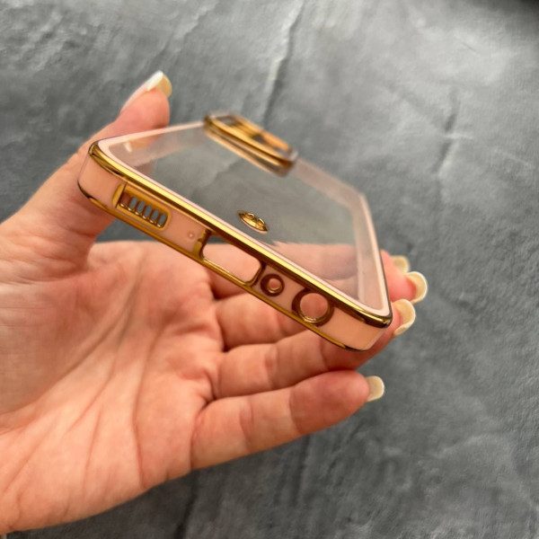 Чехол для Samsung Galaxy A32 (A326B) 5G прозрачный чехол с персиковым бортиком и золотой обводкой