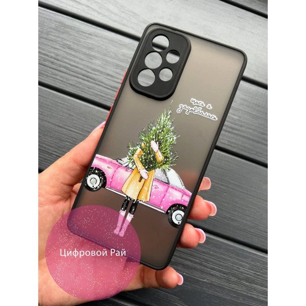 Чохол для Samsung Galaxy A53 5G дівчинка новорічний ялинка рожева машина