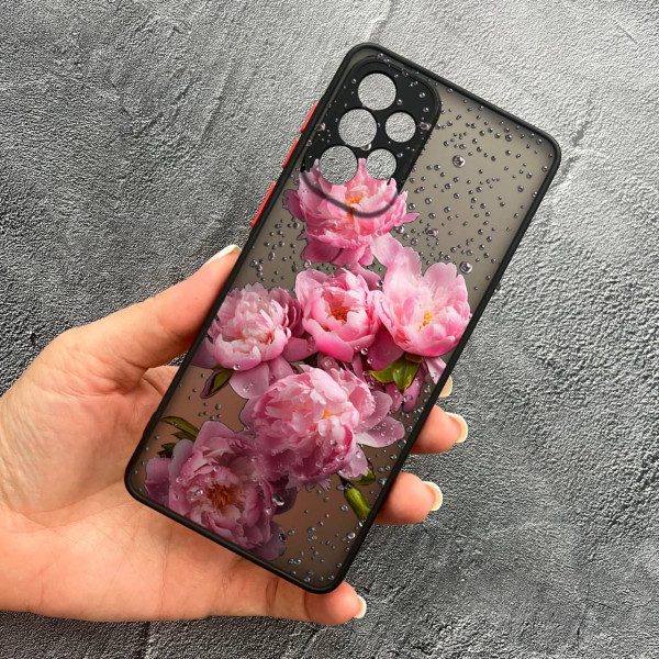 Чехол для Samsung Galaxy A73 5G пионы с каплями