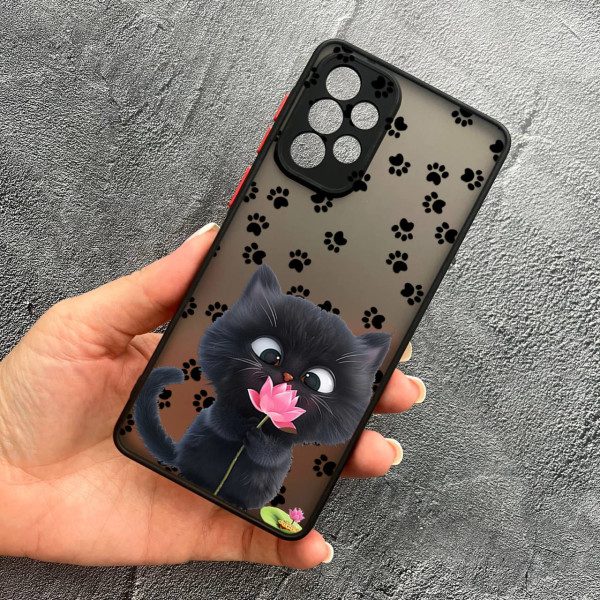 Чехол для Samsung Galaxy A23 детский с защитой камеры с котом и цветком