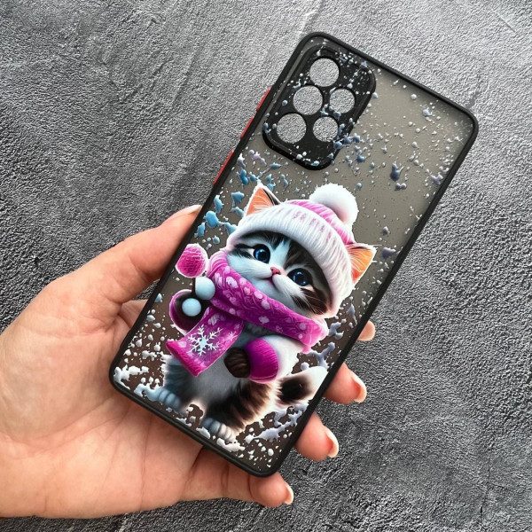 Чохол для Samsung Galaxy A72 4G / A72 5G з захистом камери зимовий котик