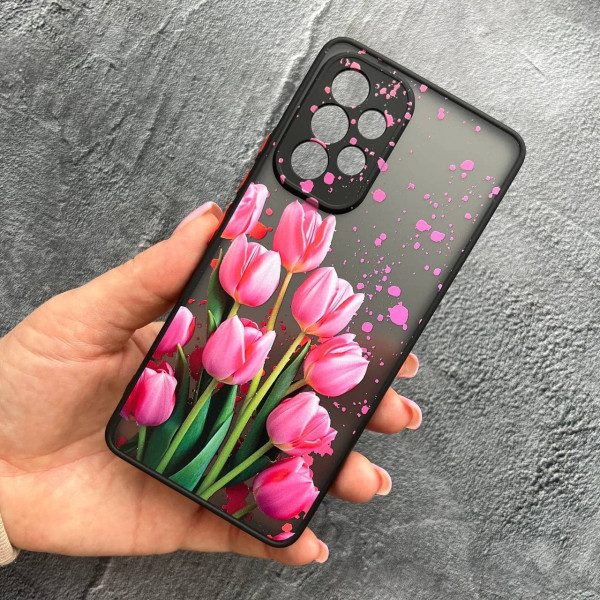Чехол для Samsung Galaxy A23 розовые тюльпаны с каплями