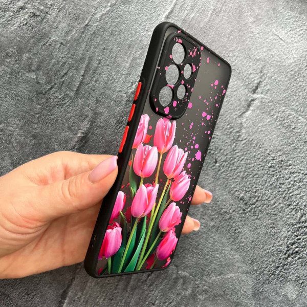 Чехол для Samsung Galaxy A23 розовые тюльпаны с каплями
