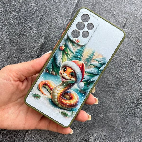 Чохол для Samsung Galaxy A13 4G з захистом камери новорічна змія оливковий бортик